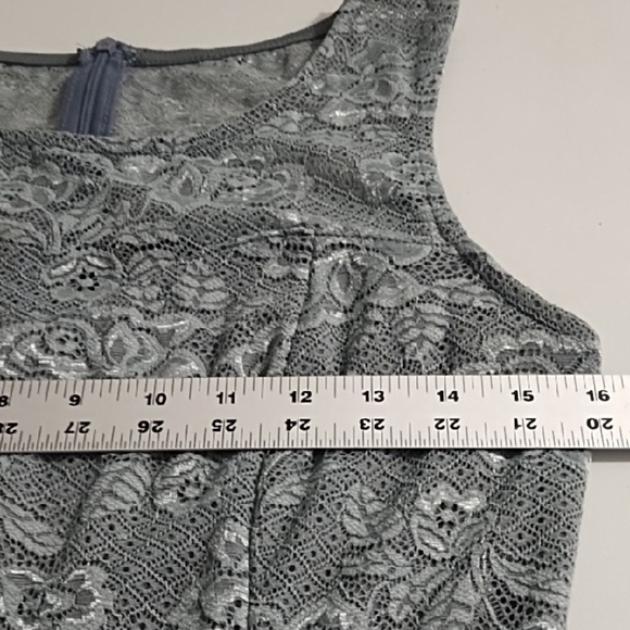 Fit & Flair A-line Silvery Grey Soft Lace Midi Dress for Special Occasion Lined - Picture 7 of 12